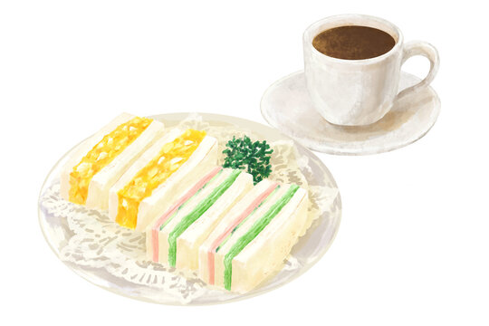 喫茶店のコーヒーとサンドイッチのセット