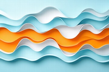 Abstract Wavy Layers in Teal, Orange, and White