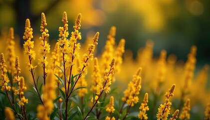 Golden hues of Hebe albicans stems against autumn foliage, garden, greenery, golden