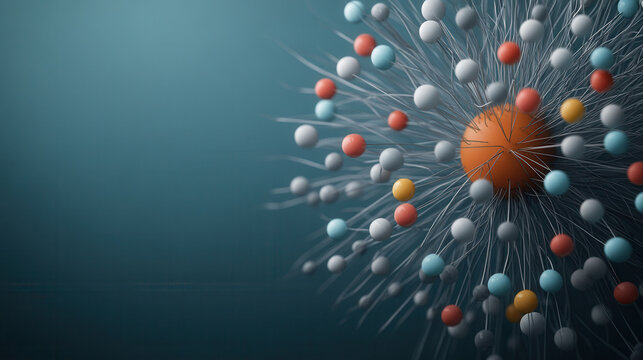3D abstract representation of teamwork concept with colorful spheres and lines