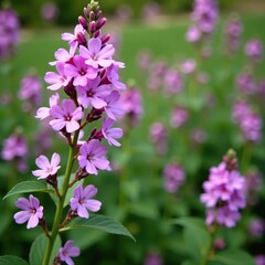 Naklejka premium Delicate purple phlox flowers cascade down a slender stem, stems, garden blooms