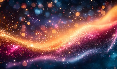 Obraz premium A cosmic background of swirling magenta, cyan, and gold galaxies with shimmering stars and an ethereal glow