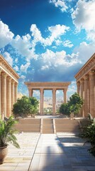 Obraz premium Ancient civilization life ancient greece digital art vibrant colors wide angle view elegant architecture