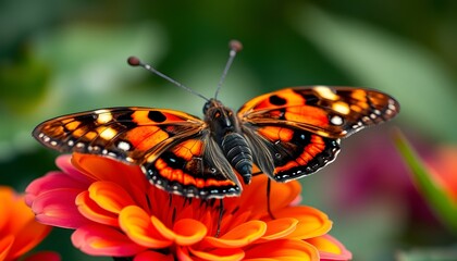 Obraz premium Vibrant Butterfly on a Zinnia Flower