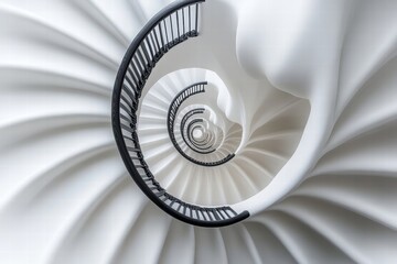 Abstract Spiral Staircase in White Architecture