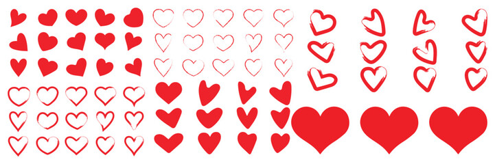 Heart in red colour, love heart icon, romance or valentine's day red heart. Artistic red heart love symbols isolated editable vector.