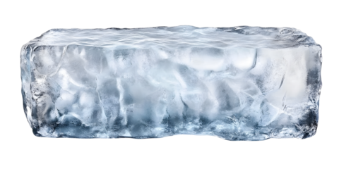 Rectangular ice block with a frosted, textured surface. Ideal for beverage presentations, food styling, and creative visual designs. Isolated on transparent background, png.