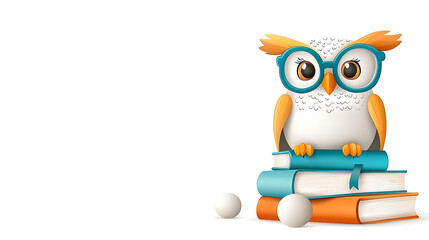 Fototapeta premium Wise owl reading books classroom digital illustration educational environment close-up learning concept