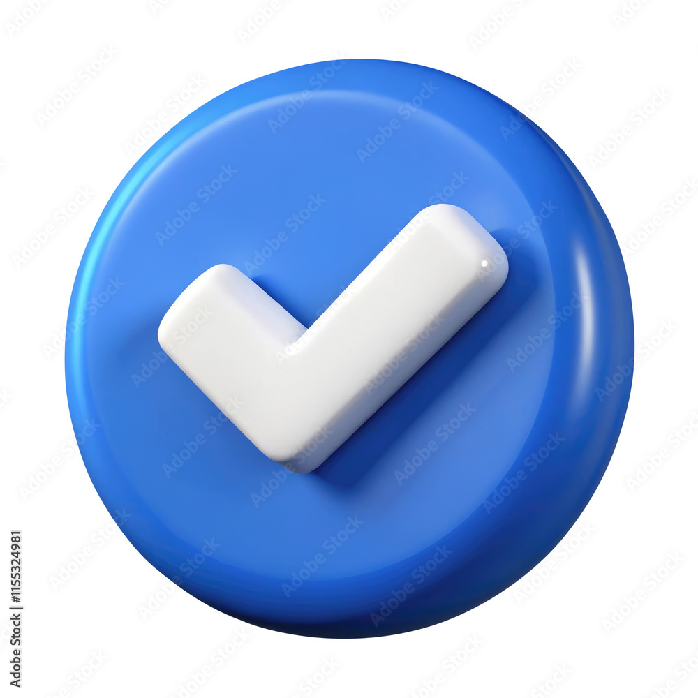 Wall mural check mark button 3d icon in cartoon plastic style minimal isolated on transparent white background,