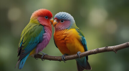 Obraz premium Two cute colorful love birds,generative.ai 