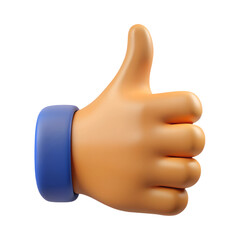 Thumb up Hands Gestures 3D cartoon friendly funny style isolated on white trasnparent background 