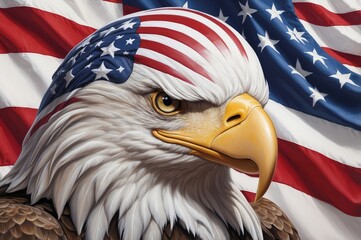 Bald eagle head with USA flag bandana.