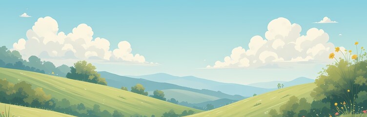 Obraz premium Serene rolling hills landscape under a bright sky