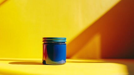Vibrant Blue Jar Photo: Close-up Shot Against Sunny Yellow Background. AI Generated