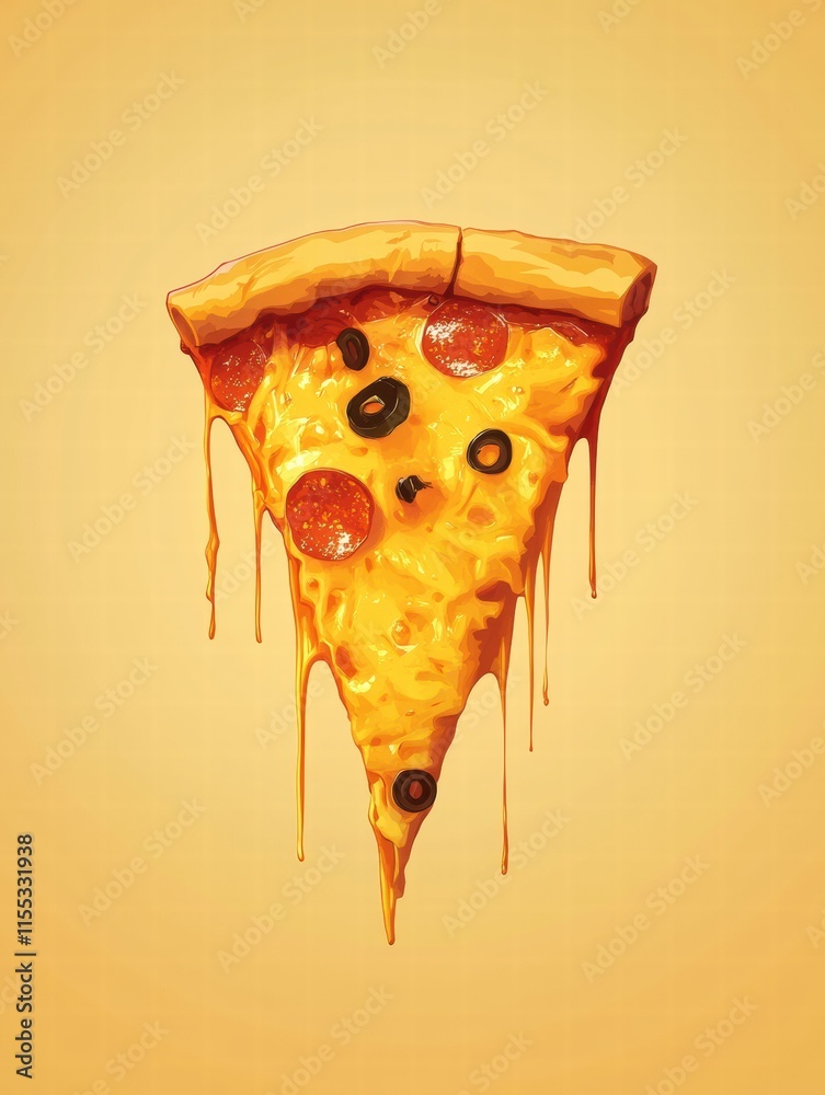 Aufkleber delicious pizza slice with stylized toppings and cheese drips perfect for a minimalist design. gener