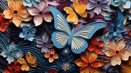 digital paper-cut butterflies and flowers poster background