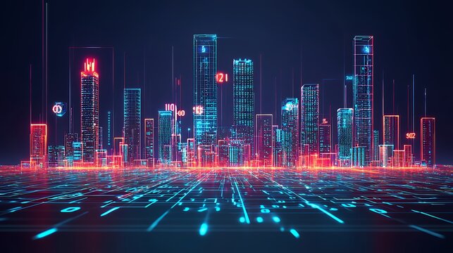 Futuristic Digital Cityscape: A Neon Skyline of Innovation