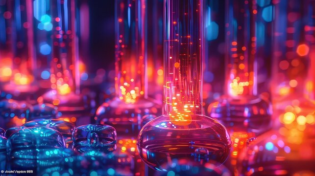 Abstract neon fractals in a scientific research setting in multicolors. 