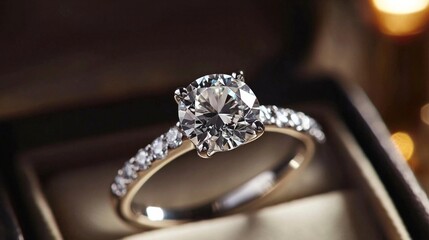Elegant diamond engagement ring on display in velvet box