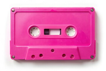 Vintage 80s aesthetic: a pristine pink cassette tape isolated on white, showcasing retro audio charm.