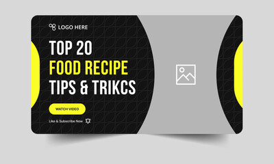 Trendy food recipe tips and tricks video thumbnail banner design, daily delicious food recipe techniques video cover banner design, fully editable vector eps 10 file format