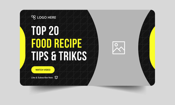Trendy food recipe tips and tricks video thumbnail banner design, daily delicious food recipe techniques video cover banner design, fully editable vector eps 10 file format