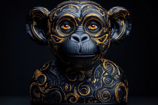 Ornate Black and Gold Monkey Bust