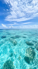 Fototapeta premium Calm waters reflection tropical ocean nature photography crystal clear environment serene viewpoint tranquility concept