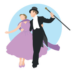 A couple at a dance party. Vector illustration isolated on white background.