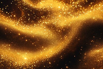 Obraz premium Detailed gold glitter particles flow with shallow depth of field underwater. Holiday magic shimmering luxury background