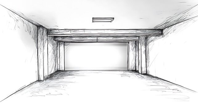 Hand-Drawn Sketch: Emptily Appealing Garage Interior Illustration. AI Generated