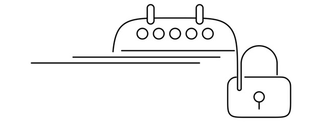 calender with key lock line continuous drawing vector. Continuous outline of a calender 