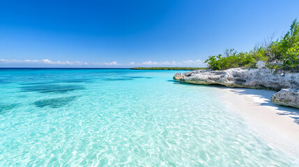 Relaxing beach day tropical island scenic view bright sunshine crystal clear waters paradise escape