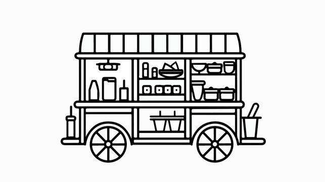 recommend clip art: Street Food Cart Outline Icons Vector Illustration