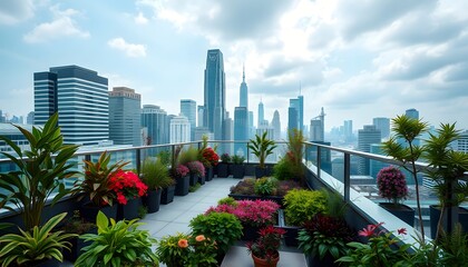 Fototapeta premium Urban Oasis Rooftop Garden with City Views