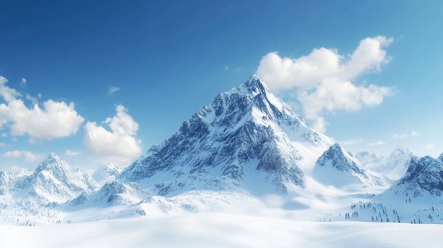 Majestic snow capped mountain peak under a bright blue sky.