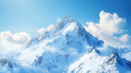 Obraz premium Majestic snow capped mountain peak under a bright blue sky.