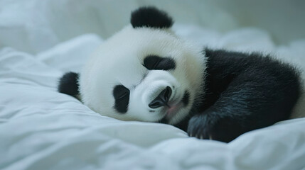 sleeping giant panda on white background