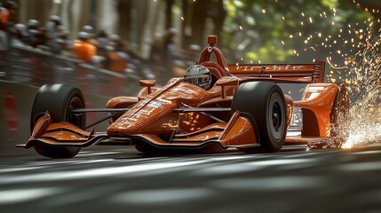 Formula 1 Car Racing on Urban Track with Sparks Flying During Cornering at High Speed in a Professional Motorsport Championship