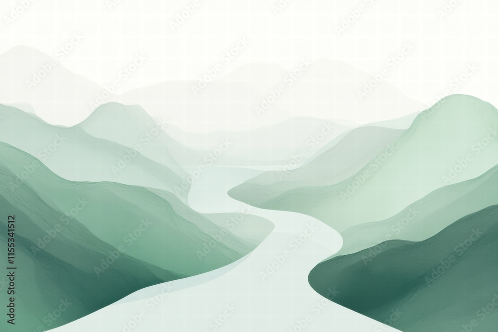 Aufkleber Winding river flows through serene mountain range with minimalist aesthetic and ample space for text overlay. Generative AI