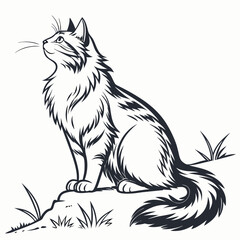 A captivating vector illustration of a Norwegian Forest Cat, poised and alert as it watches for prey, showcasing the beauty of this majestic feline in a natural setting.