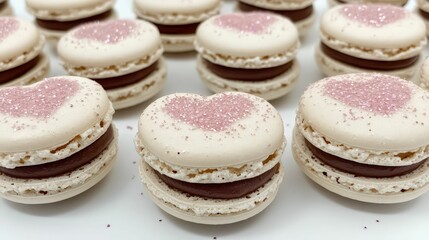 Fototapeta premium Delightful heart-designed macarons pastry shop food photography bright kitchen closeup sweet treat concept