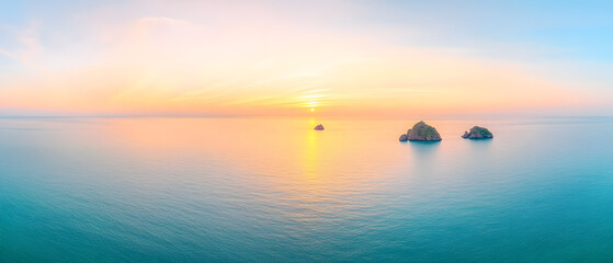 Serene sunset over calm ocean waters seaside viewpoint nature landscape photography tranquil environment