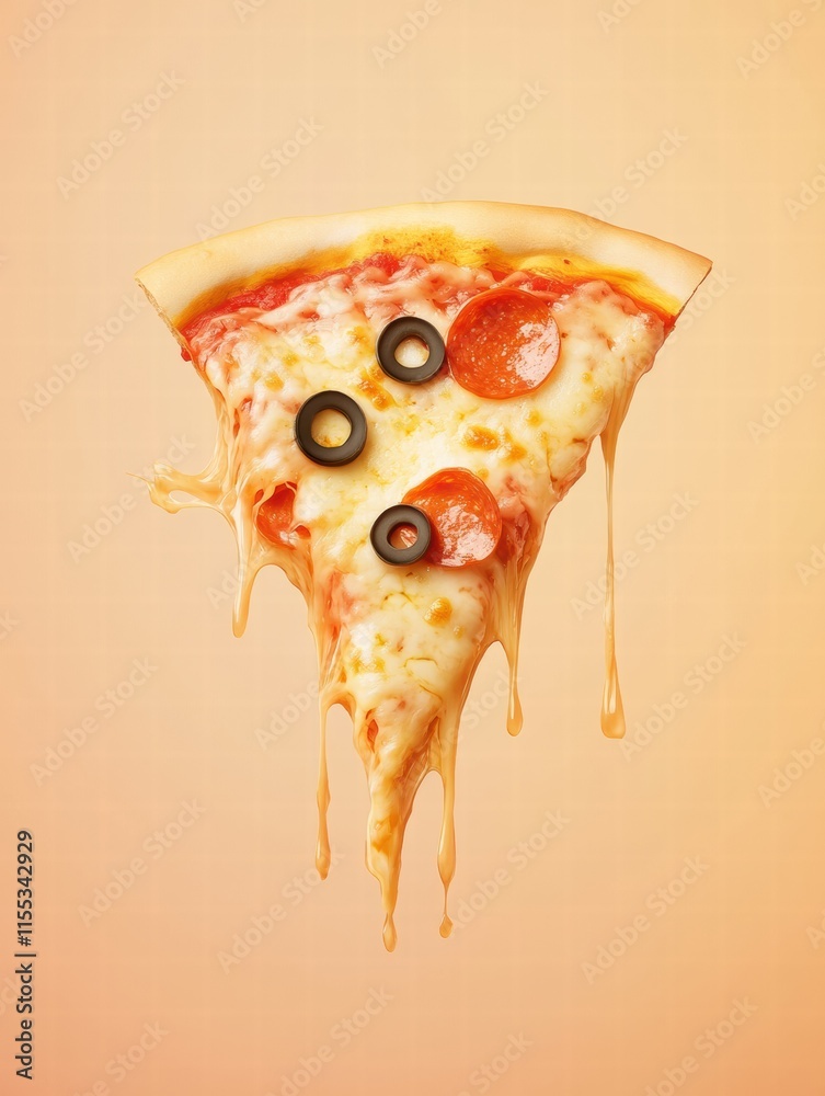 Aufkleber delicious pizza slice with cheese drips and bold toppings against a minimalist background. generativ