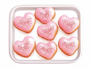 Fototapeta premium Heart-shaped donuts with pink icing sprinkles bakery food photography cozy kitchen close-up sweet treats for celebrations