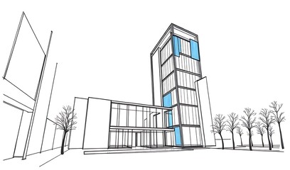 Obraz premium Modern Building Sketch: Clean Line Illustration. AI Generated