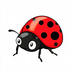 Obraz premium Cute cartoon ladybug illustration with vibrant red shell, big eyes, and bold black spots, perfect for children's books and nature-themed designs.