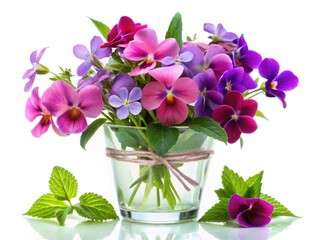 Naklejka premium Balsam Flower, Little Window Violet, Cut Flowers, White Background, Floral Photography, Isolated Flowers, Botanical Images, Closeup Flowers