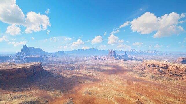 Stunning panoramic view of Monument Valley under a clear blue sky showcasing iconic red rock formations and expansive desert landscape.