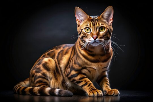 Bengal Cat Long Exposure Black Background Photography - Dark Night Pet Portrait